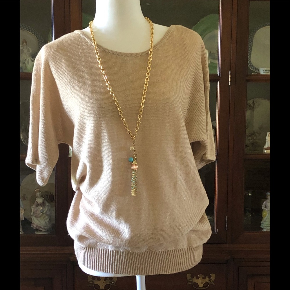Talbots Reversible Gold Short Sleeve Sweater~M